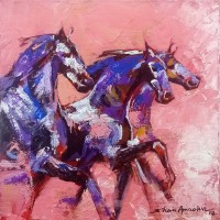 Shan Amrohvi, 08 x 08 inch, Oil on Canvas, Horse Painting, AC-SA-080